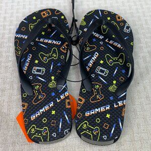 Gamer Legend Kids Flip Flops Size 4-5 By Wonder Nation Black